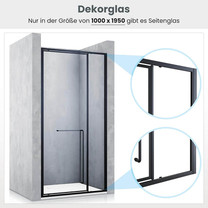 SONNI Puerta de ducha articulada con bisagra para ducha, cristal templado negro de 6 mm, con cristal lateral, barra de protección contra el agua, atracción magnética