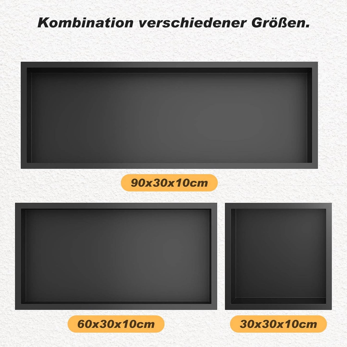 SONNI Ducha de pared de acero inoxidable, nicho de ducha integrado, estante individual almacenamiento para baño, resistente al agua, no requiere azulejos