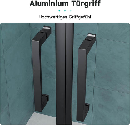 SONNI Puerta de ducha cristal templado, doble puerta corredera de cristal templado, rejilla negra mate, nanorecubrimiento de una cara, barra de sellado magnética