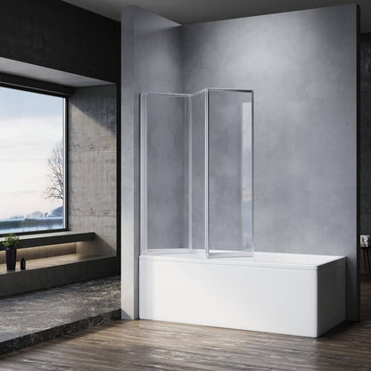 Sonni Mampars Bañera Plegable 3 Hojas Cristal Templado de 6mm con Recubrimiento Nano de Dos Lados, Mamparas de bañera Perfil Aluminio, 130 x 140 cm