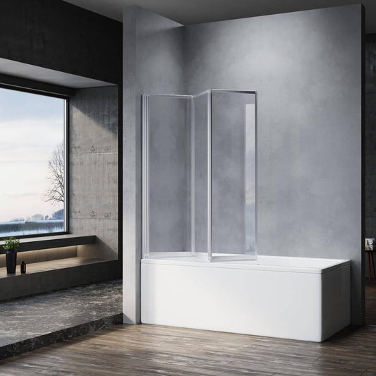 Sonni Mampars Bañera Plegable 3 Hojas Cristal Templado de 6mm con Recubrimiento Nano de Dos Lados, Mamparas de bañera Perfil Aluminio, 130 x 140 cm