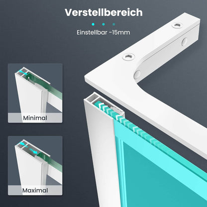 SONNI Mampara de ducha de marco blanco, acero inoxidable, soporte en forma de L, ancho ajustable, 6 mm, vidrio templado nano, montaje a izquierda o derecha