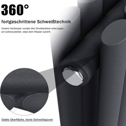 SONNI Radiador vertical antracita 1800 x 236 mm con multibloque, diseño termostático, cromo, una sola pieza, radiador tubular de baño, conexión central una/doble capa Sí y No Multibloque