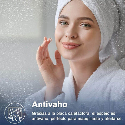 SONNI Armario Espejo Baño con Luz 65 x 65 cm Bisagra Conductora Antivaho,Interruptor Táctil,2 Puertas,Espejo de Baño con Armario y LED,Aluminio y Enchufe para Afeitadora