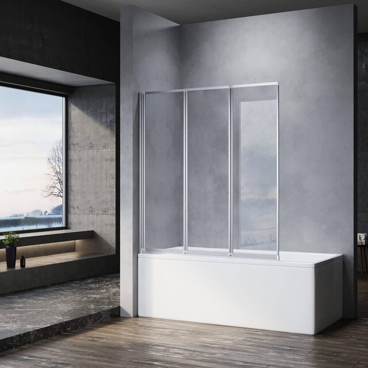 Sonni Mampars Bañera Plegable 3 Hojas Cristal Templado de 6mm con Recubrimiento Nano de Dos Lados, Mamparas de bañera Perfil Aluminio, 130 x 140 cm