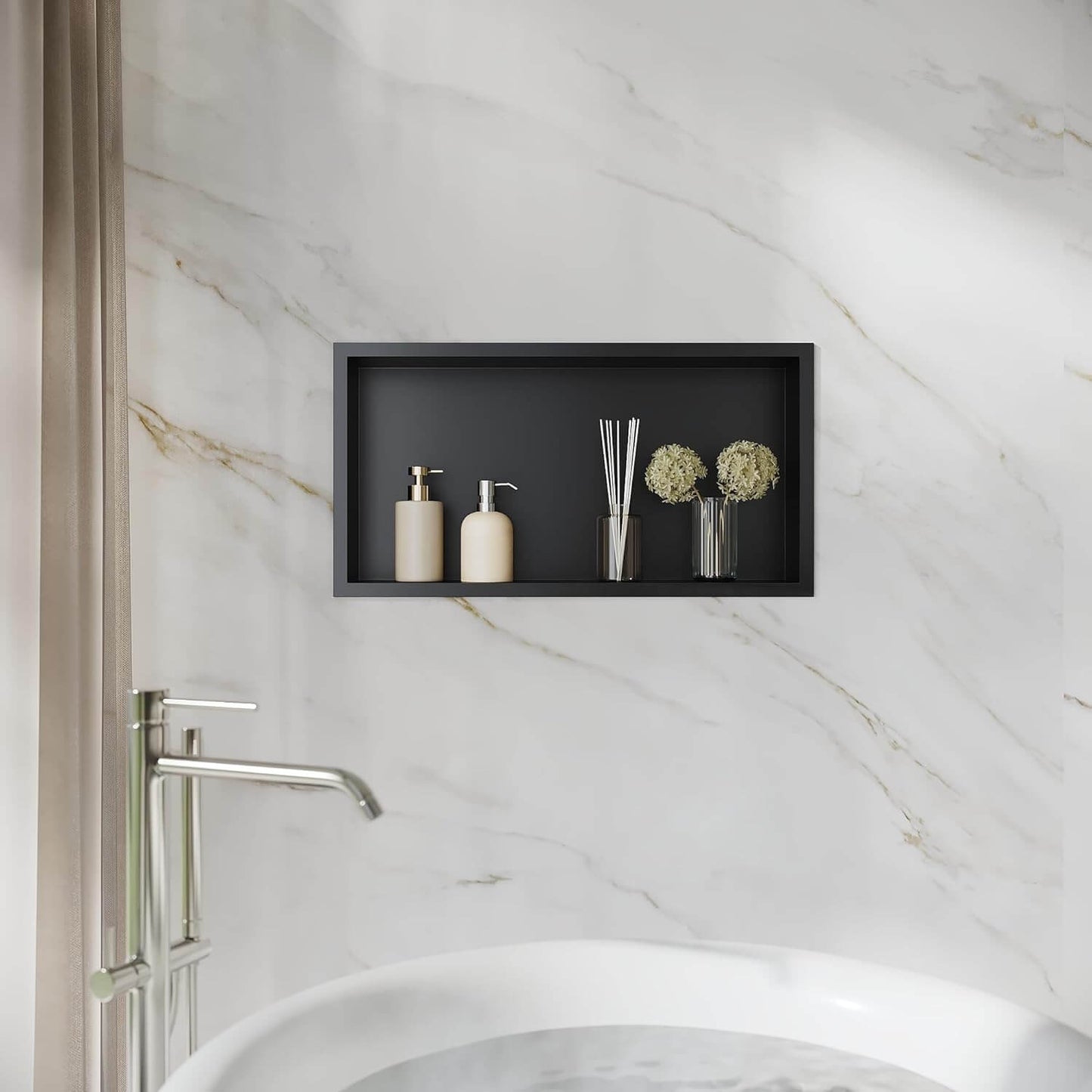 SONNI Ducha de pared de acero inoxidable, nicho de ducha integrado, estante individual almacenamiento para baño, resistente al agua, no requiere azulejos