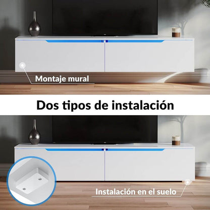 SONNI Mueble TV con Luz LED Regulables de 12 Colores,Mueble de Salón Blanco 160/180x35x30cm