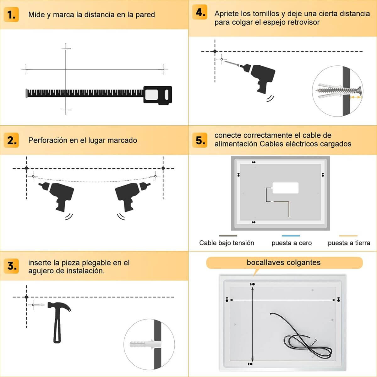 SONNI Espejo de Baño LED 100 x 60 cm Espejo de Baño con Iluminación Blanco Frío 6400 k Espejo con Interruptor Táctil Temperatura del Reloj del Espejo Montado en La Pared 3 Veces Amplificada