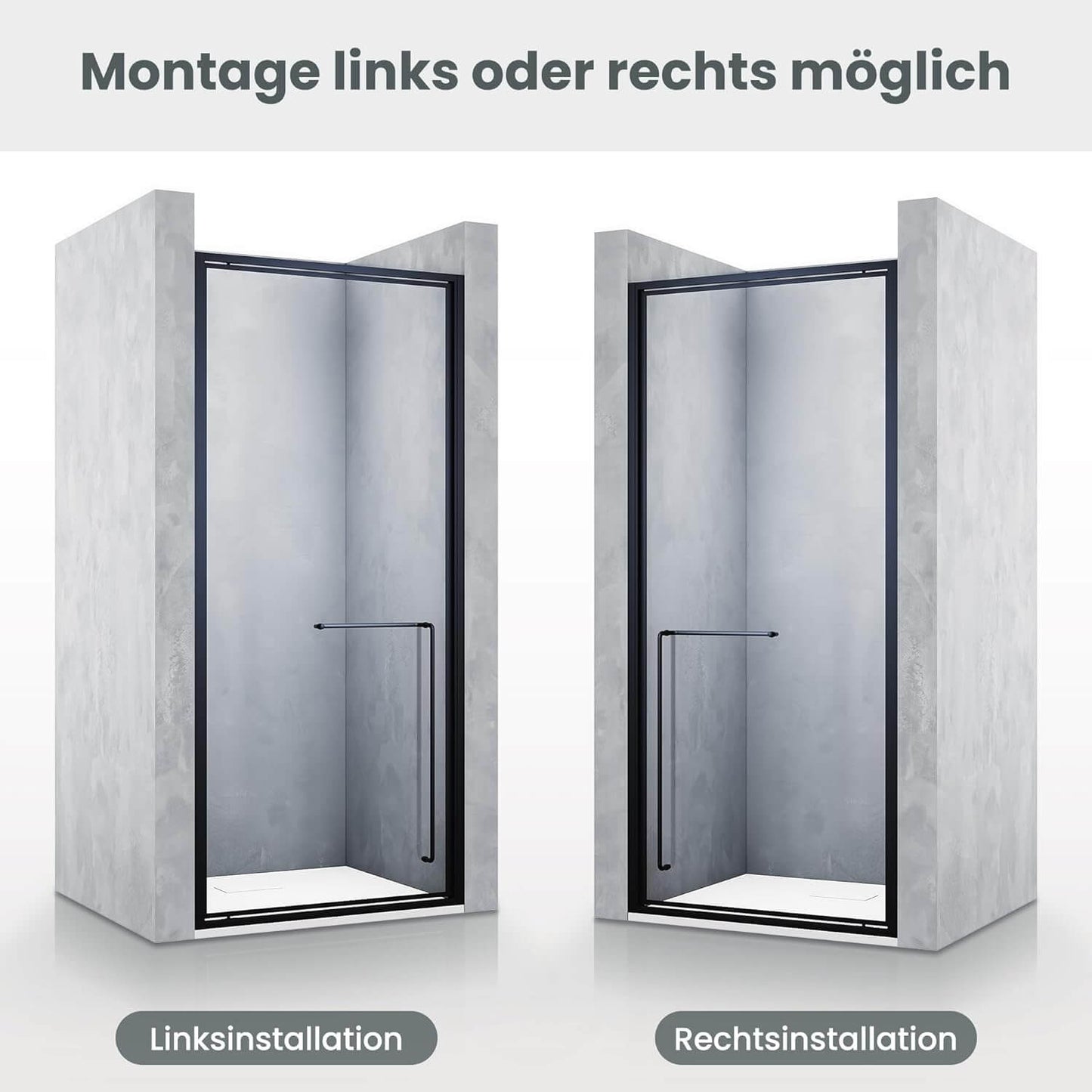 SONNI Puerta de ducha articulada con bisagra para ducha, cristal templado negro de 6 mm, con cristal lateral, barra de protección contra el agua, atracción magnética