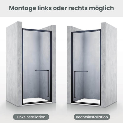 SONNI Puerta de ducha articulada con bisagra para ducha, cristal templado negro de 6 mm, con cristal lateral, barra de protección contra el agua, atracción magnética