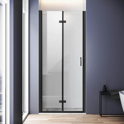 Sonni Mamparas de Ducha Frontales Negras Puerta Plegable Cristal ESG Templado de 6mm con Recubrimiento Nano
