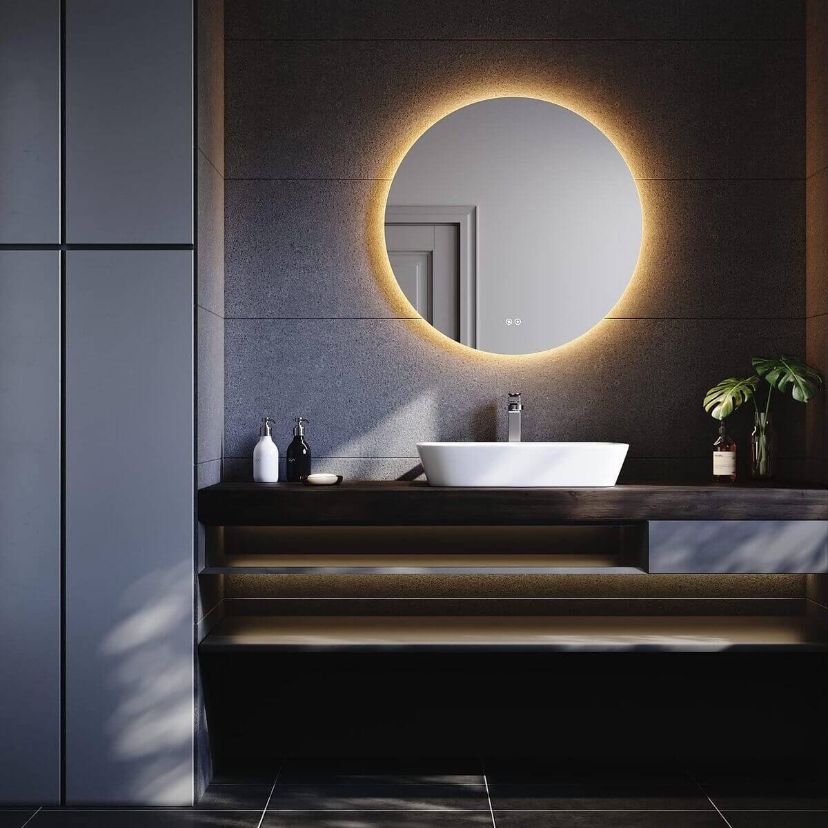 SONNI Espejo Baño con Luz Regulable 3 Colores Antivaho 60x60/ 80x80 cm Espejo Baño LED Redondo Pared con Interruptor Táctil IP65