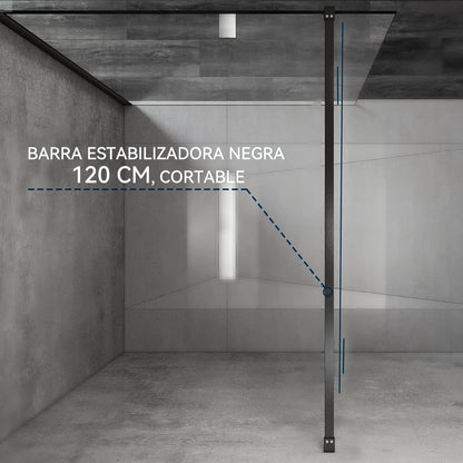 SONNI Mampara Ducha Fija  Mamparas de Ducha Frontales de Vidrio Templado 10mm con Barra Estabilizadora y Perfil Negro