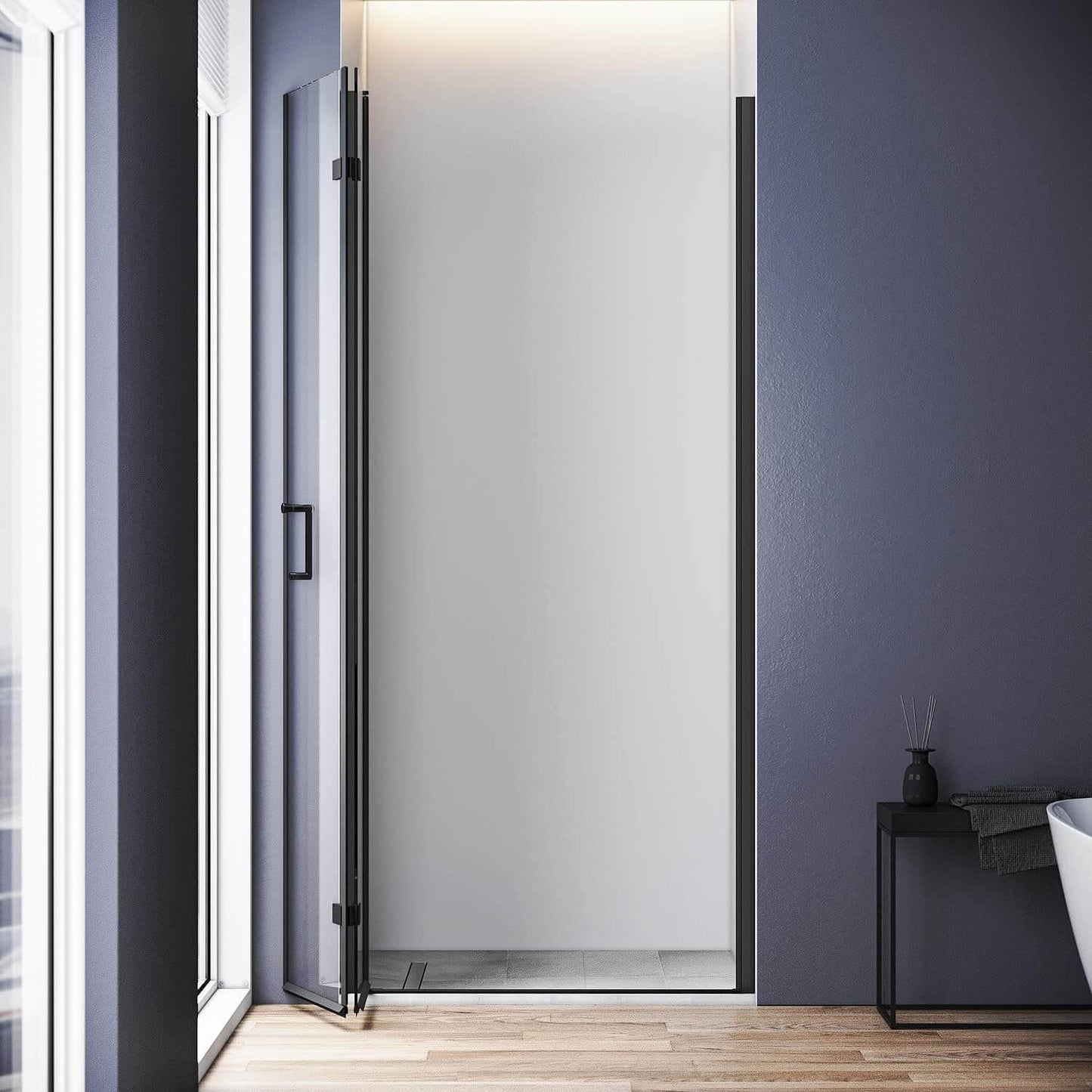 Sonni Mamparas de Ducha Frontales Negras Puerta Plegable Cristal ESG Templado de 6mm con Recubrimiento Nano