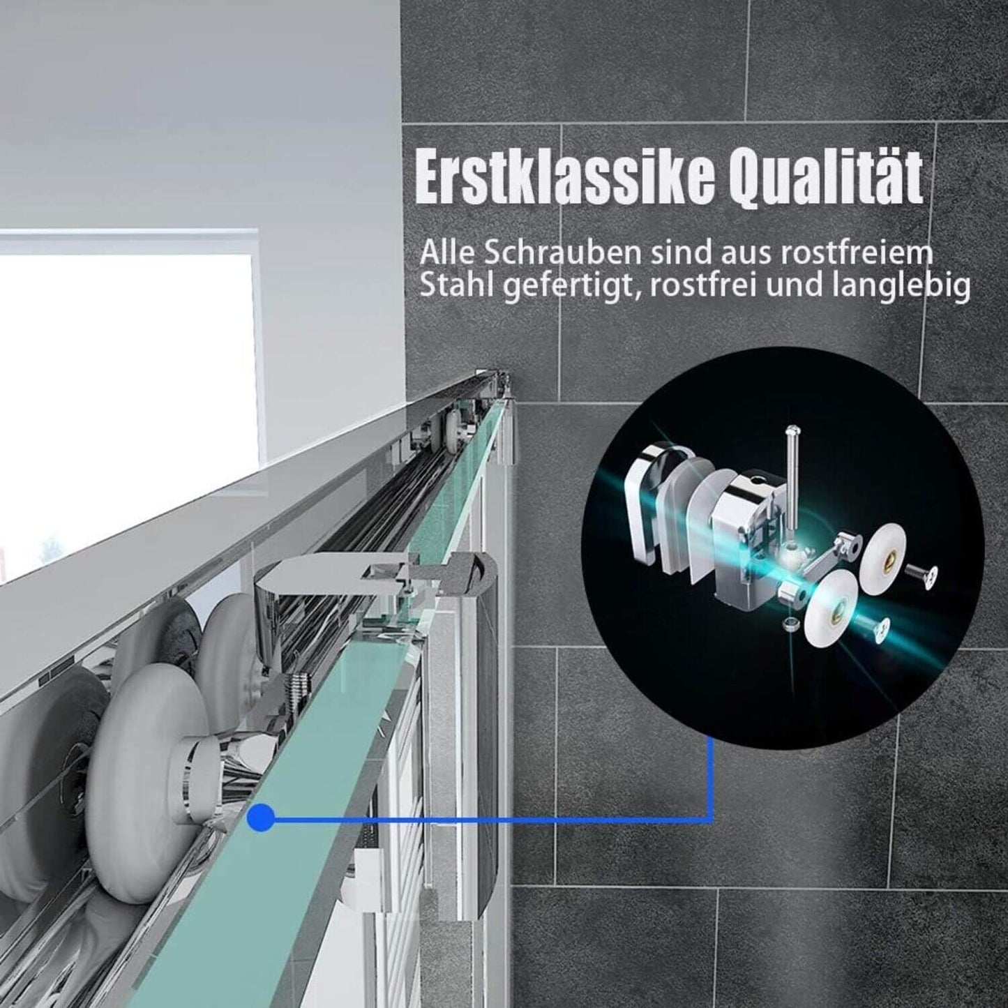 SONNI Puerta corredera de ducha  mampara de ducha de cristal, altura de 185 cm, cristal transparente