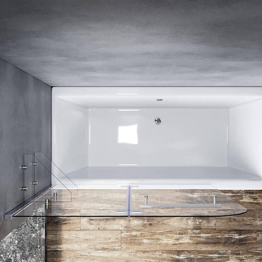 SONNI Mampara Bañera Plegable NANO 120 x 140 cm Cristal Templado 6mm Mamparas de Bañera Abatible 2 Hojas con Estantería y Toallero