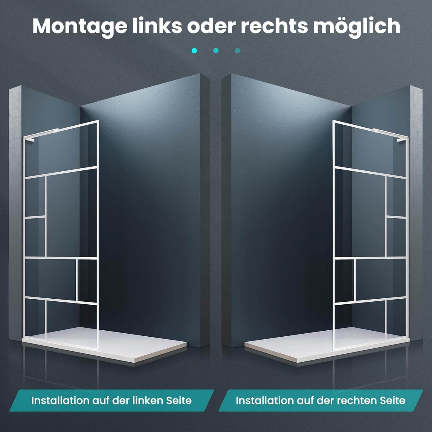 SONNI Mampara de ducha de marco blanco, acero inoxidable, soporte en forma de L, ancho ajustable, 6 mm, vidrio templado nano, montaje a izquierda o derecha