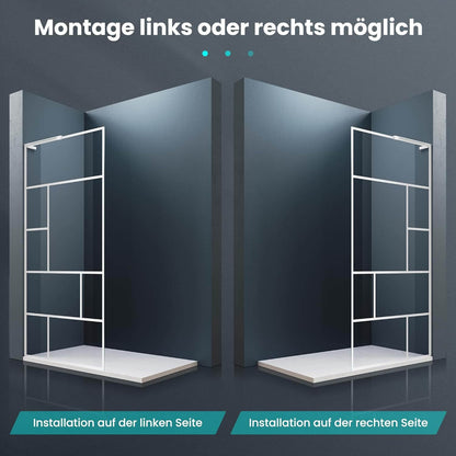 SONNI Mampara de ducha de marco blanco, acero inoxidable, soporte en forma de L, ancho ajustable, 6 mm, vidrio templado nano, montaje a izquierda o derecha