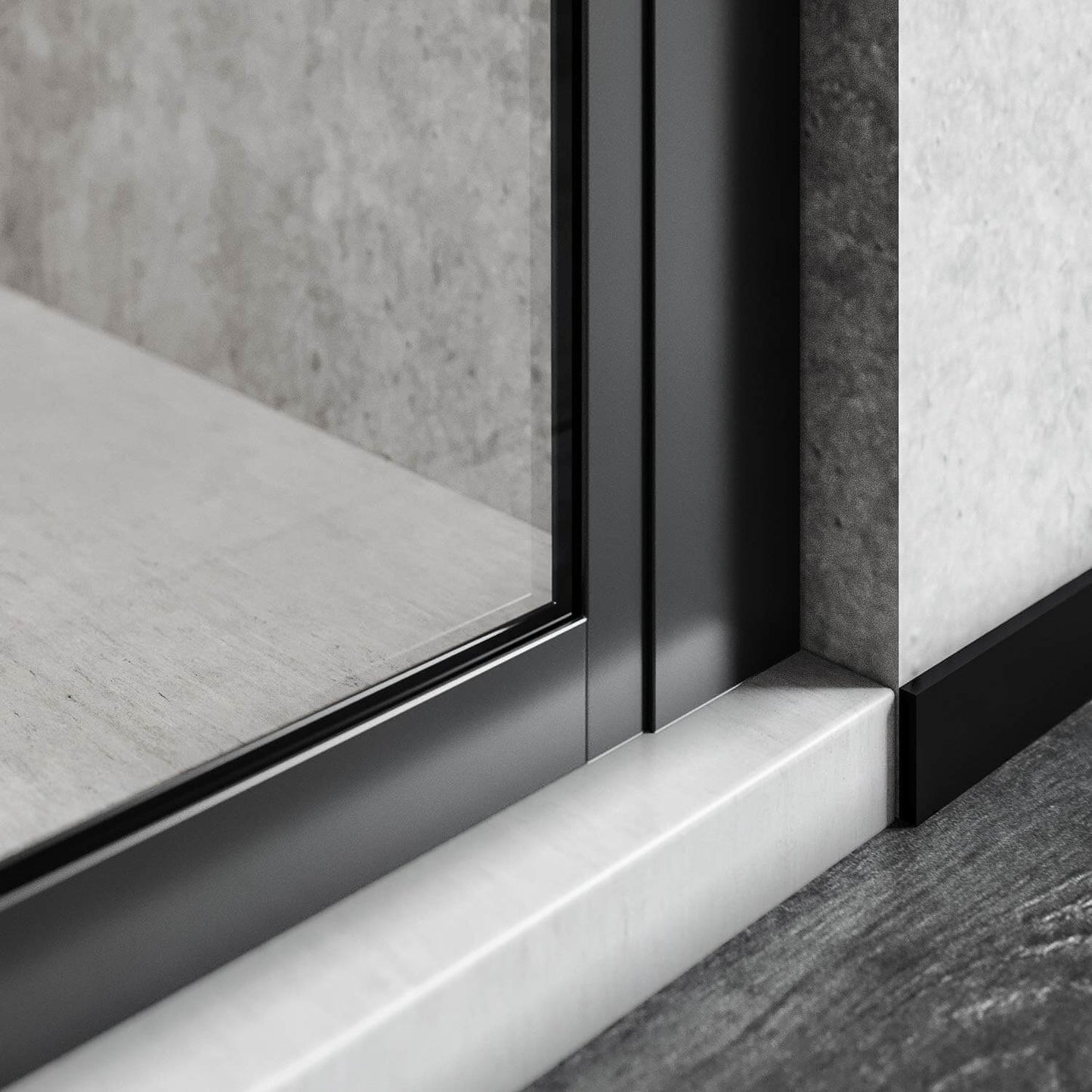 SONNI Mampara de ducha de color negro diseño de Walk In de 8 mm, cristal de seguridad, ESG con estabilizador, montaje en tazas de ducha o suelo