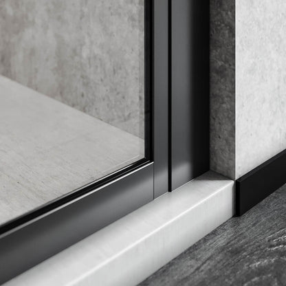 SONNI Mampara de ducha de color negro diseño de Walk In de 8 mm, cristal de seguridad, ESG con estabilizador, montaje en tazas de ducha o suelo