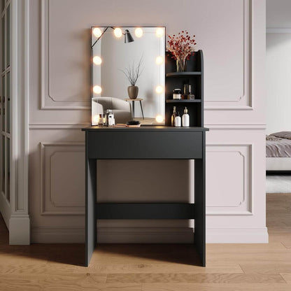 SONNI Tocador,Espejo y LED Regulable,Mesa Tocadores Maquillaje Moderno Dormitorio 10 Bombillas,Nero-70x40x140CM