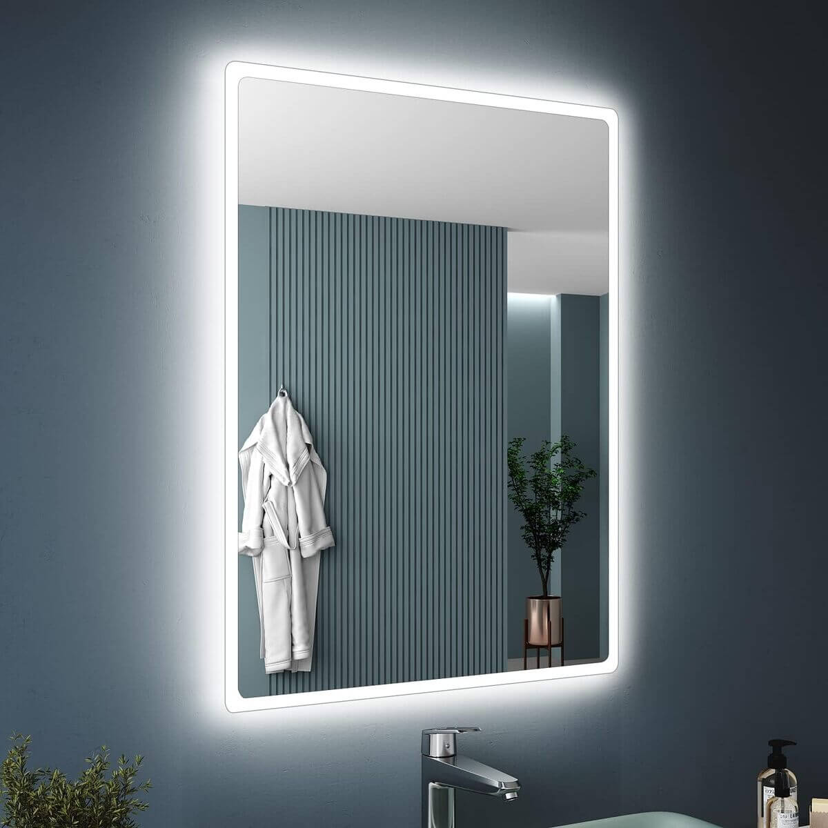 SONNI baño espejo LED espejo de baño con iluminación interruptor de pared 80x60cm