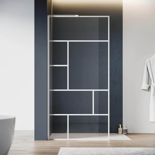 SONNI Mampara de ducha de marco blanco, acero inoxidable, soporte en forma de L, ancho ajustable, 6 mm, vidrio templado nano, montaje a izquierda o derecha