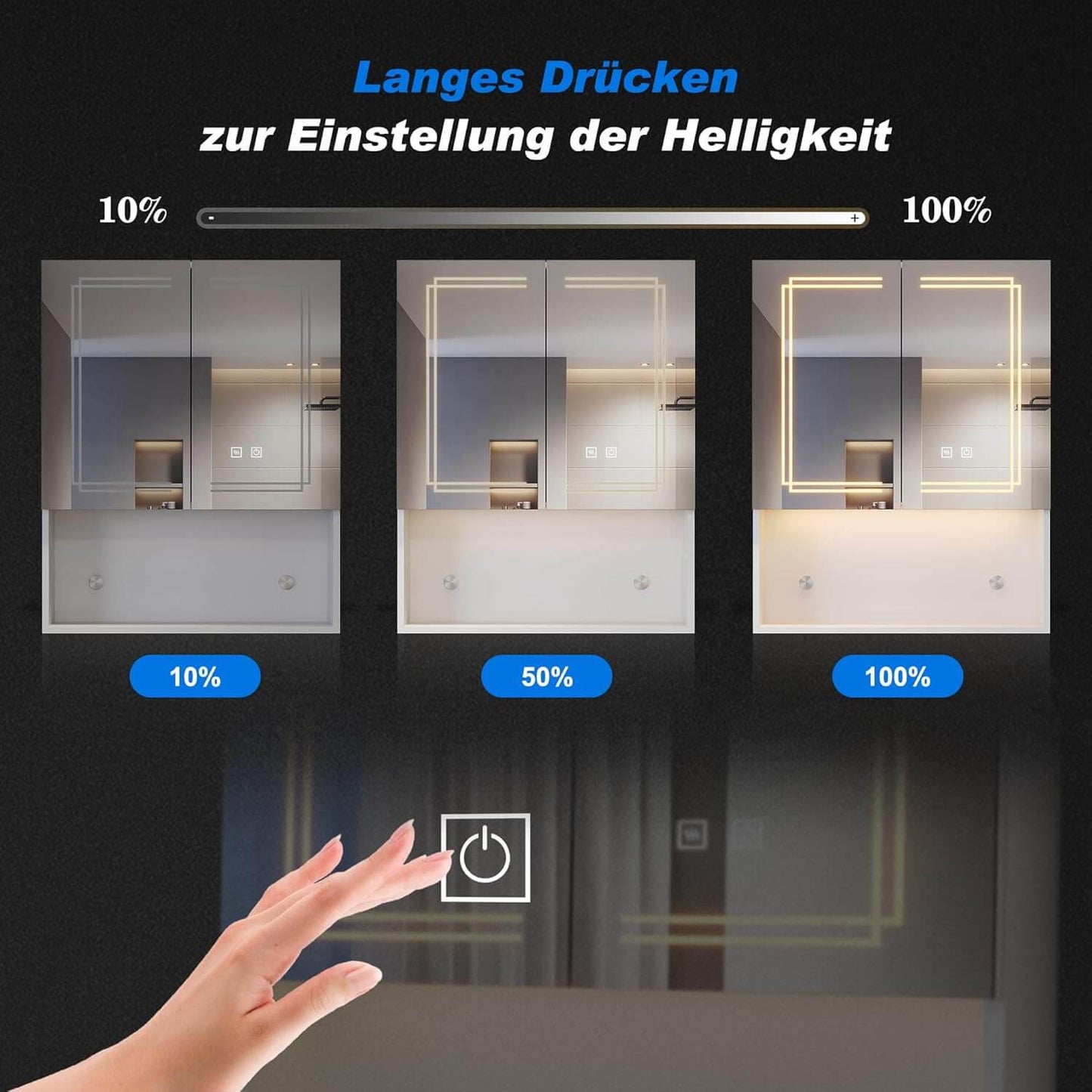 SONNI Armario con espejo con iluminación, 3 colores de luz ajustables y antivaho, 2 puertas, con zona de desarrollo y enchufe, 60 x 75 cm, color blanco