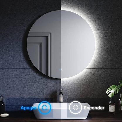 SONNI Espejo Baño con Luz Regulable 3 Colores Antivaho 60x60/ 80x80 cm Espejo Baño LED Redondo Pared con Interruptor Táctil IP65