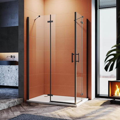 Sonni Cabina de ducha de color negro, 195 cm de altura, con puertas de péndulo de 6 mm, cristal Nano Esg, puerta con bisagras, sin marco