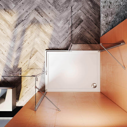 SONNI Cabina de ducha con bisagras, entrada esquina, mampara de ducha con barra sin marcosin plato de ducha