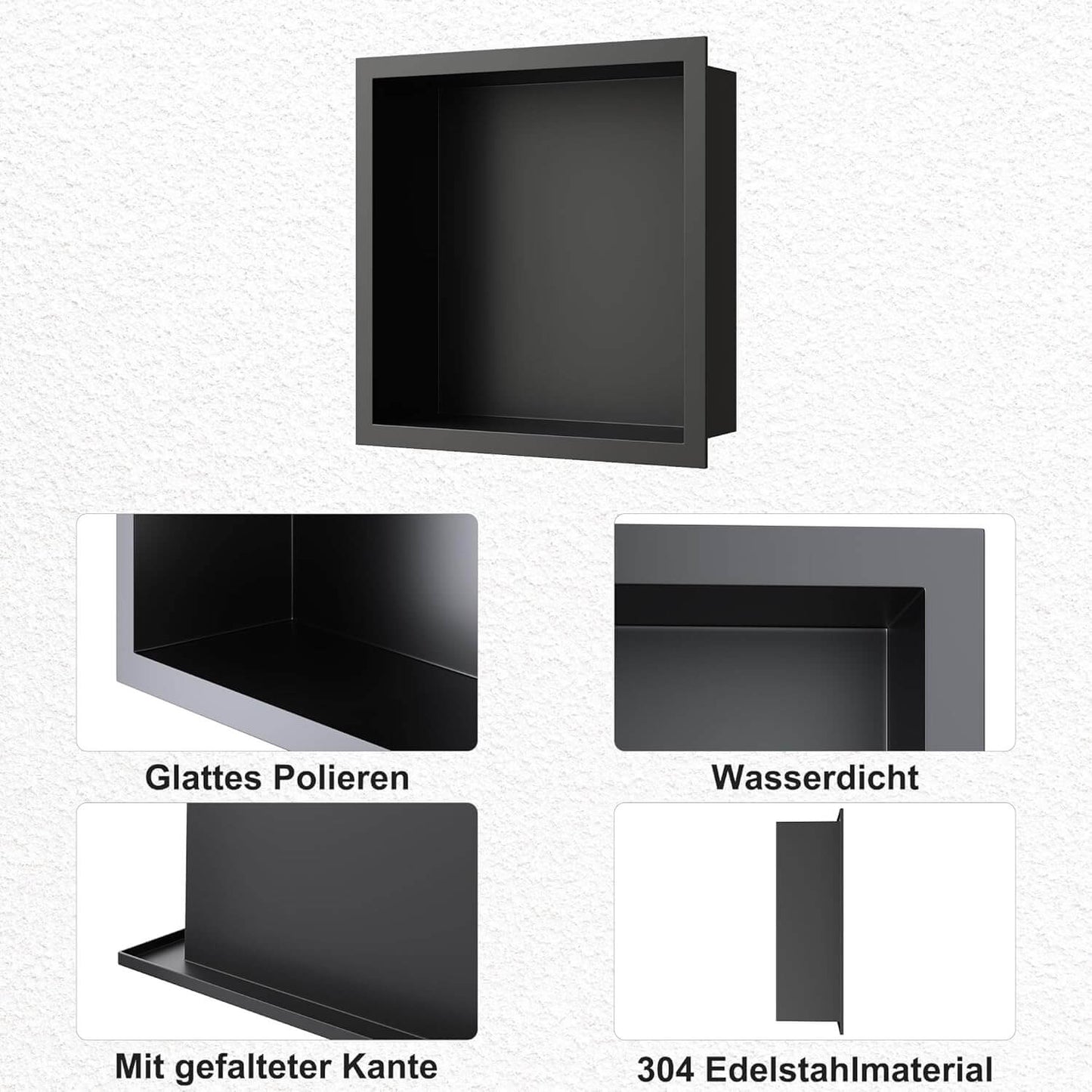 SONNI Ducha de pared de acero inoxidable, nicho de ducha integrado, estante individual almacenamiento para baño, resistente al agua, no requiere azulejos