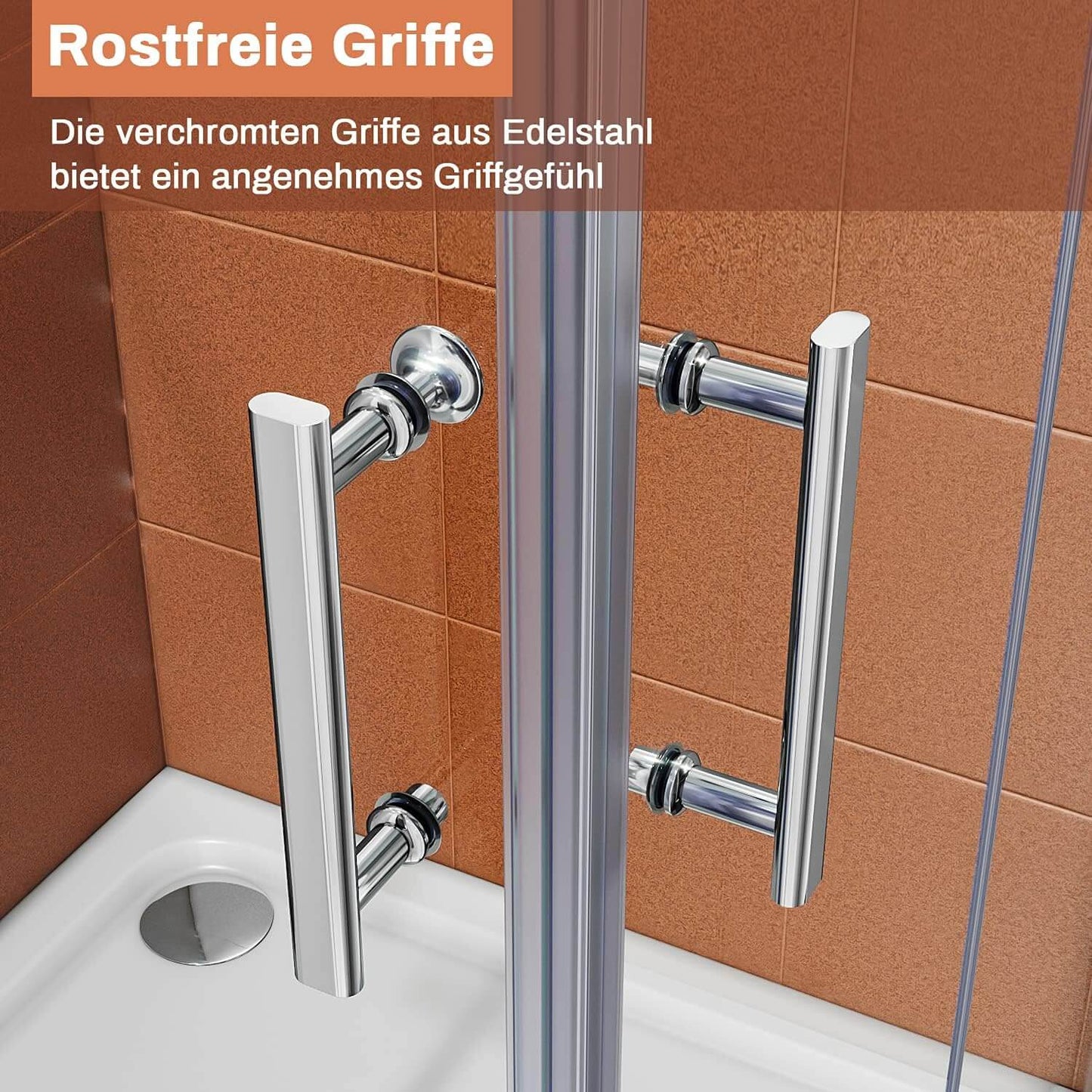 SONNI Cabina de ducha con bisagras, entrada esquina, mampara de ducha con barra sin marcosin plato de ducha