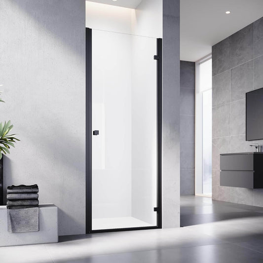 SONNI Puerta de ducha Puerta de ducha Puerta de ducha Negro 6 mm Vidrio templado Barra de protección al agua Atracción magnética
