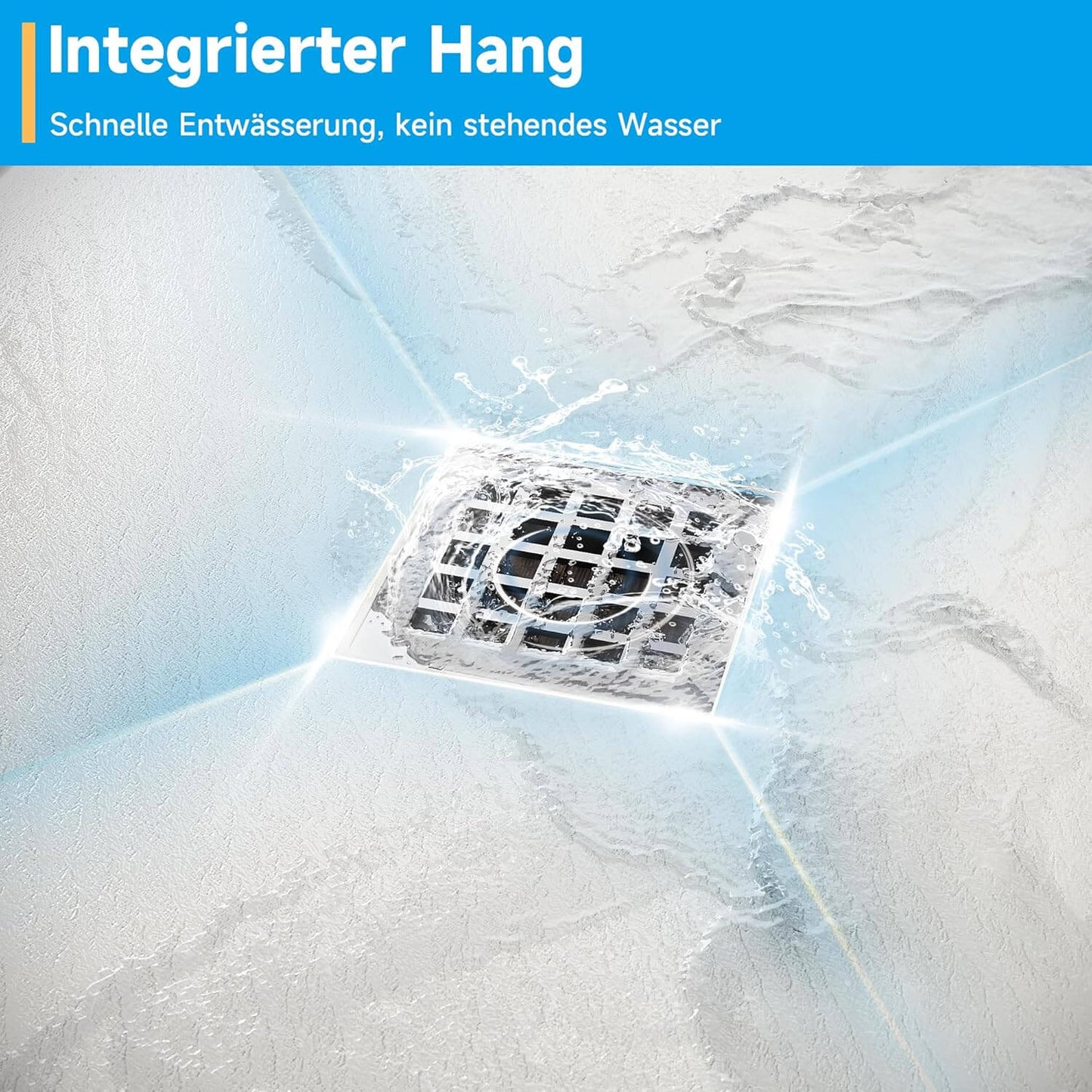 SONNI Plato de ducha cuadrado de con diseño plano, plato de ducha antideslizante, material SMC, drenaje central, incluye desagüe