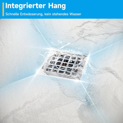 SONNI Plato de ducha cuadrado de con diseño plano, plato de ducha antideslizante, material SMC, drenaje central, incluye desagüe