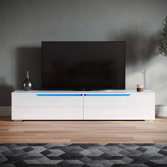 SONNI Mueble TV con Luz LED Regulables de 12 Colores,Mueble de Salón Blanco 160/180x35x30cm