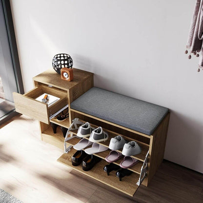 SONNI Banco Zapatero con Asiento Mueble Zapatero Entrada Recibidor Madera Moderno 94.5x30x57cm