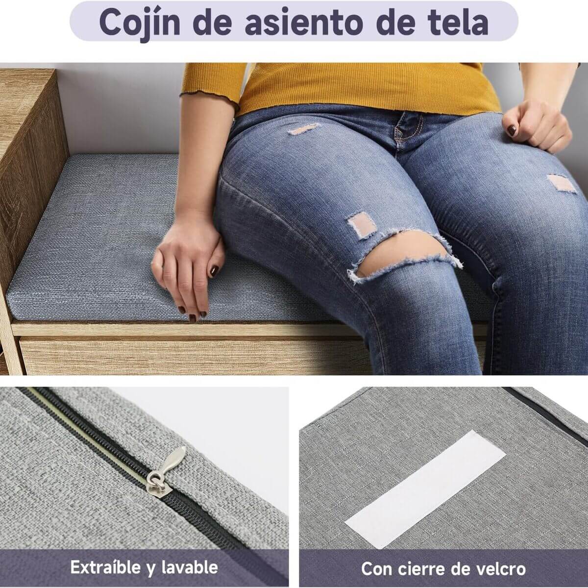 SONNI Banco Zapatero con Asiento Mueble Zapatero Entrada Recibidor Madera Moderno 94.5x30x57cm