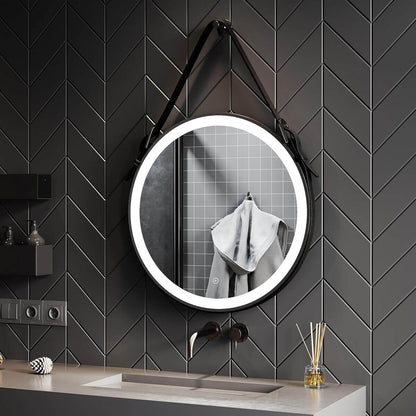 SONNI Espejo Baño con Luz Redondo 60 x 60 cm Espejo Baño LED Pared Antivaho Negro Interruptor Táctil con Cuerda Ajustable