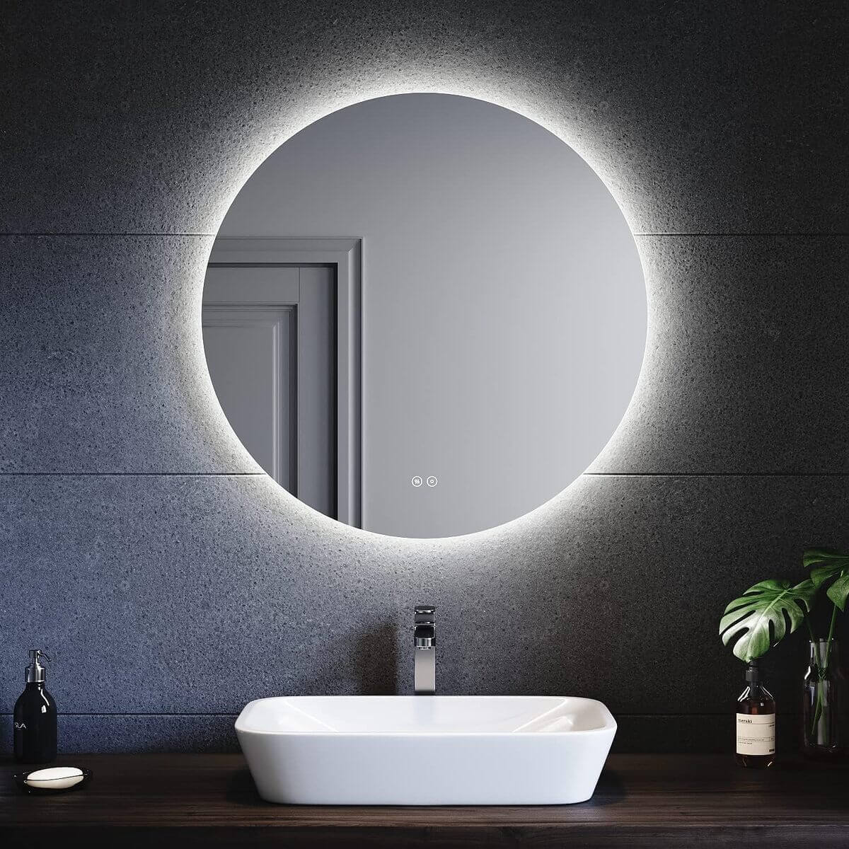 SONNI Espejo Baño con Luz Regulable 3 Colores Antivaho 60x60/ 80x80 cm Espejo Baño LED Redondo Pared con Interruptor Táctil IP65