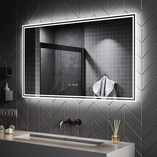 SONNI Espejo Baño con Luz Bluetooth 5.0 y Antivaho 120x70 cm Espejo de Baño con Luz LED Interruptor Táctil,con Reloj/Indicador de Temperatura,IP65