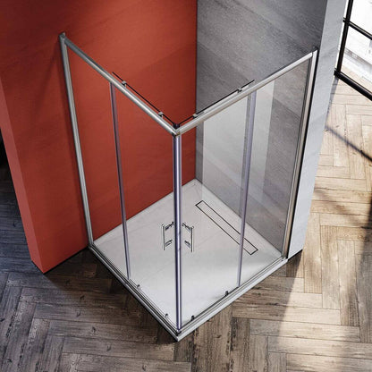 SONNI Mamparas de Ducha Rectangular con 2 Hojas Fijas y 2 Hojas Correderas Vidrio Templado 5mm Perfil Aluminio altura 185 cm