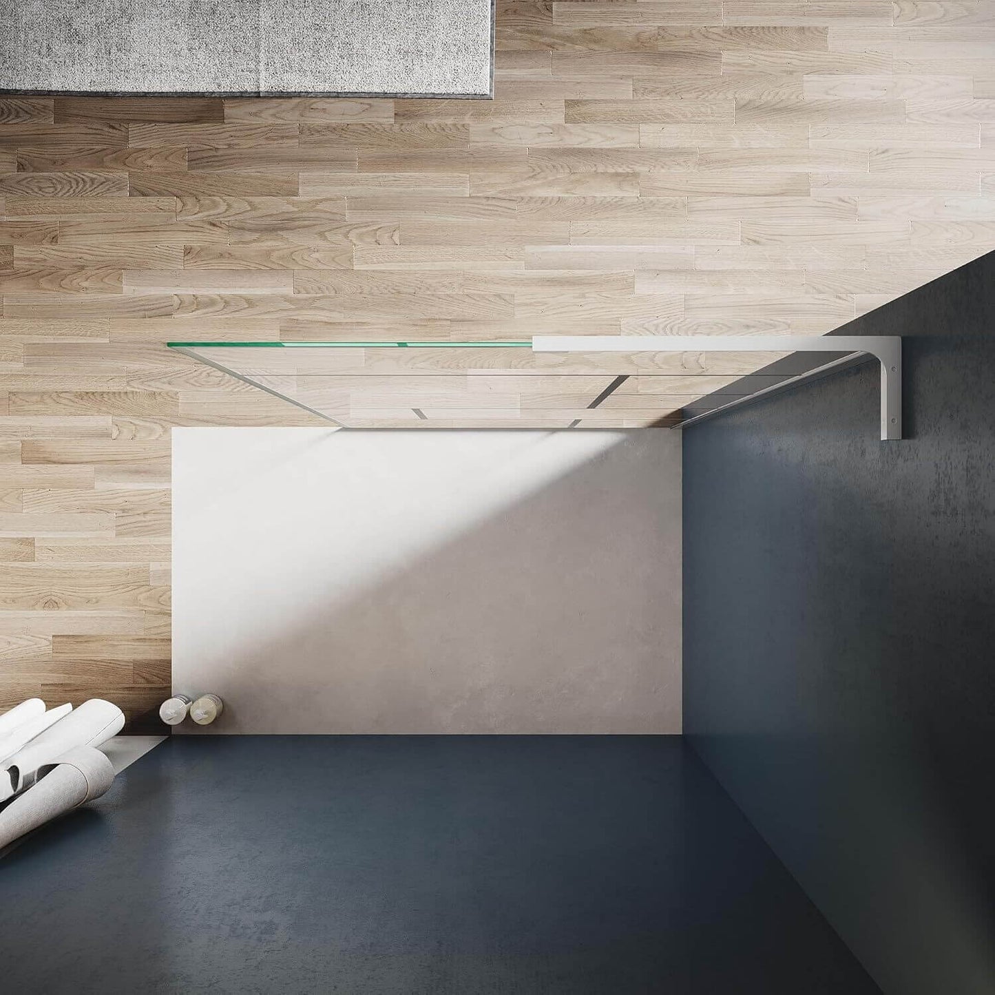 SONNI Mampara de ducha de marco blanco, acero inoxidable, soporte en forma de L, ancho ajustable, 6 mm, vidrio templado nano, montaje a izquierda o derecha