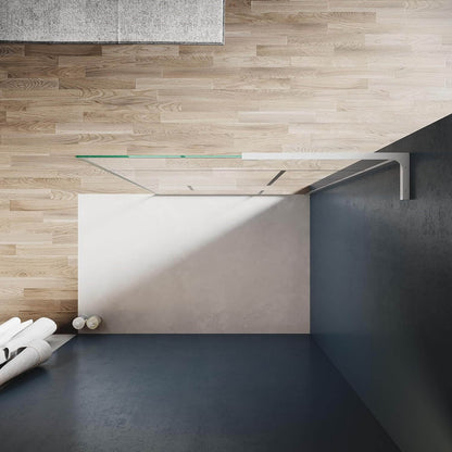 SONNI Mampara de ducha de marco blanco, acero inoxidable, soporte en forma de L, ancho ajustable, 6 mm, vidrio templado nano, montaje a izquierda o derecha