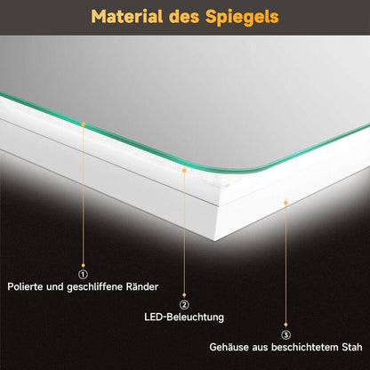 SONNI Espejo de Baño LED 100x60cm, Espejo con Iluminación Blanco Frío Función antiniebla, Espejo de Pared, Interruptor Táctil, Esquina Redonda
