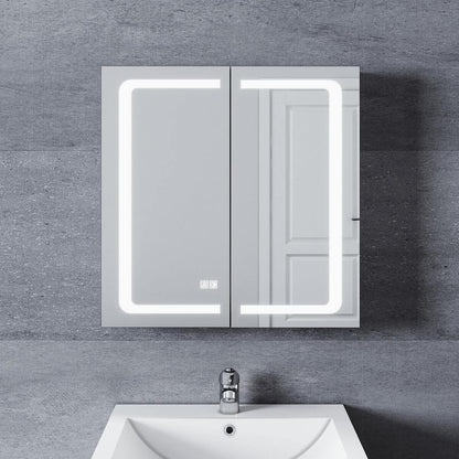 SONNI Armario Espejo Baño con Luz 65 x 65 cm Bisagra Conductora Antivaho,Interruptor Táctil,2 Puertas,Espejo de Baño con Armario y LED,Aluminio y Enchufe para Afeitadora