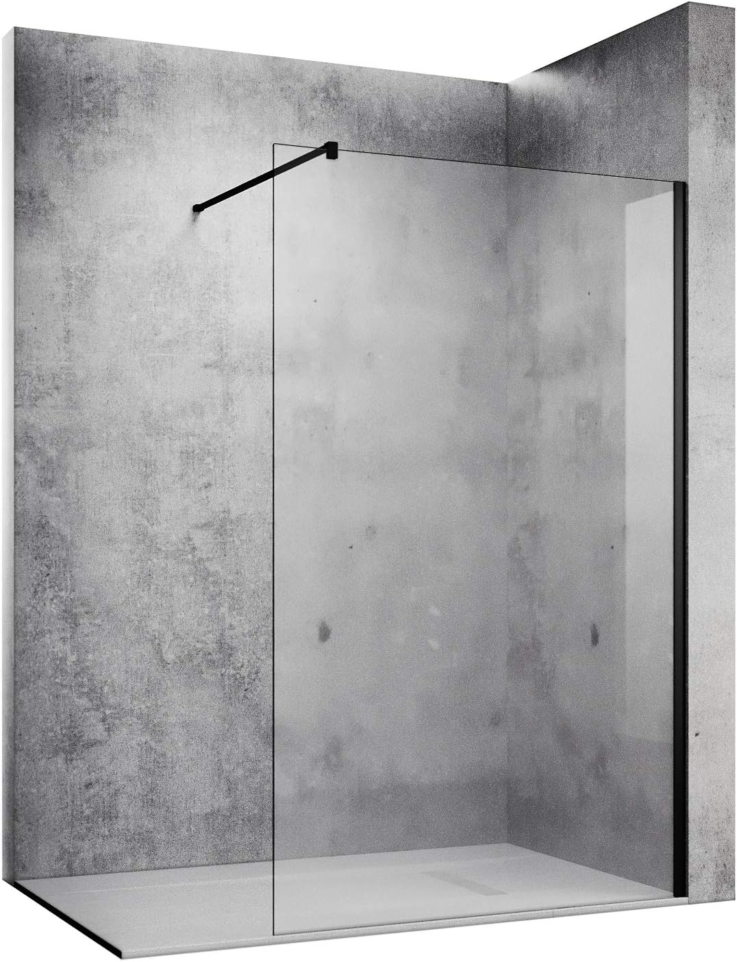 SONNI Mampara Ducha Fija  Mamparas de Ducha Frontales de Vidrio Templado 10mm con Barra Estabilizadora y Perfil Negro