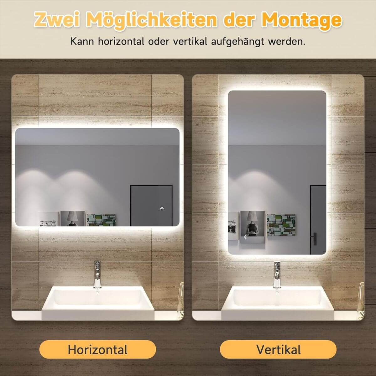SONNI Espejo de Baño LED 100x60cm, Espejo con Iluminación Blanco Frío Función antiniebla, Espejo de Pared, Interruptor Táctil, Esquina Redonda