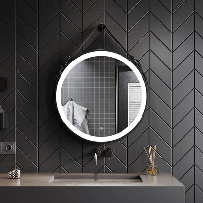 SONNI Espejo Baño con Luz Redondo 60 x 60 cm Espejo Baño LED Pared Antivaho Negro Interruptor Táctil con Cuerda Ajustable